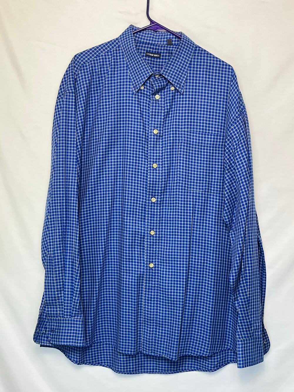Gitman Bros Men’s XXL Blue Green Check Long Sleeve Button Front Dress Shirt USA